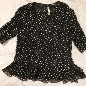 Express black with white polka dot blouse